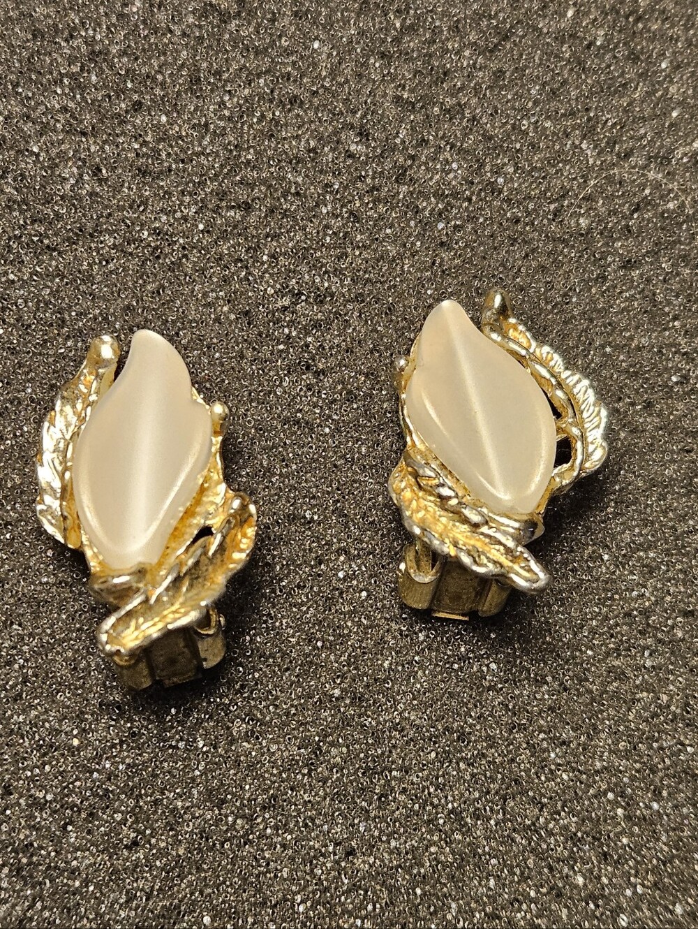 Gold-Tone Leaf Clip-On Earrings with Cream Cabochon